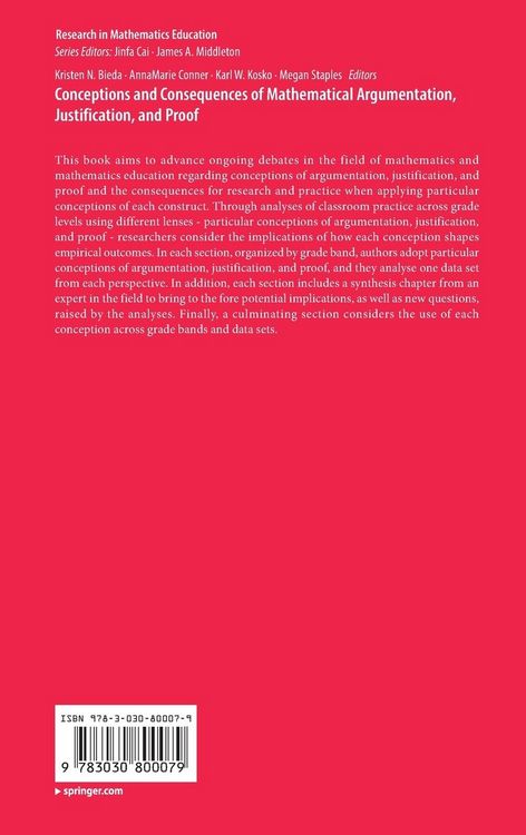 Produktbild: Conceptions and Consequences of Mathematical Argumentation, Justification, and Proof