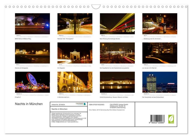 Produktbild: Nachts in M&uuml;nchen (Wandkalender 2026 DIN A3 quer), CALVENDO Monatskalender