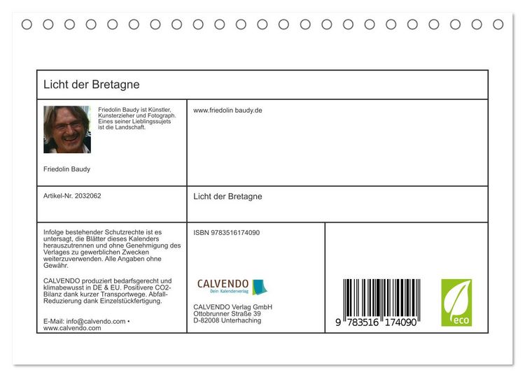Produktbild: Licht der Bretagne (Tischkalender 2026 DIN A5 quer), CALVENDO Monatskalender