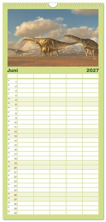 Produktbild: Familienplaner 2027 - Dinosaurier. Urzeitliche Giganten mit 5 Spalten (Wandkalender, 21 x 45 cm) CALVENDO