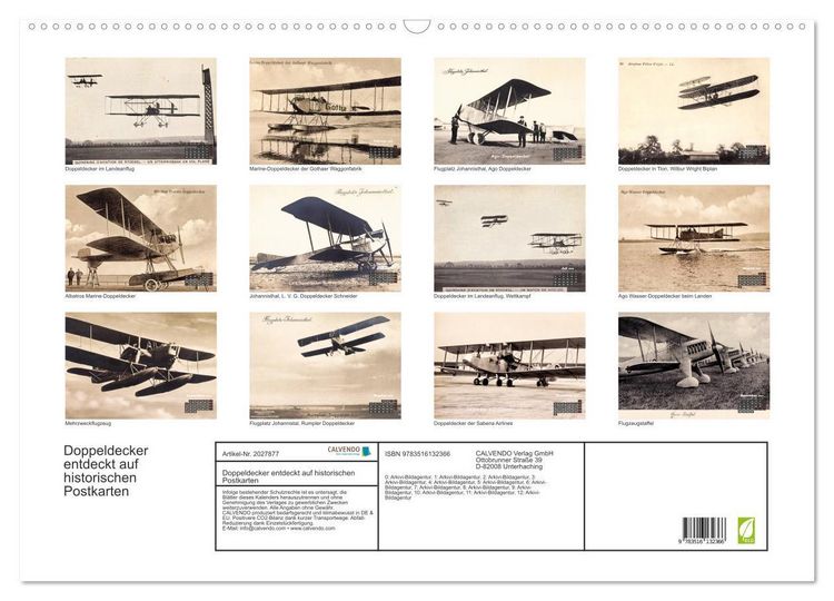 Produktbild: Doppeldecker entdeckt auf historischen Postkarten (Wandkalender 2026 DIN A2 quer), CALVENDO Monatskalender