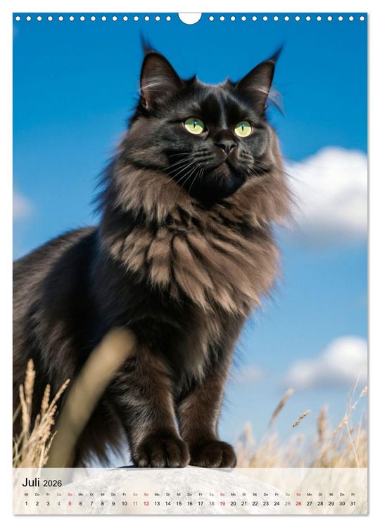 Produktbild: Maine Coon Kalender - Majest&auml;tische Katzen in der Natur (Wandkalender 2026 DIN A3 hoch), CALVENDO Monatskalender