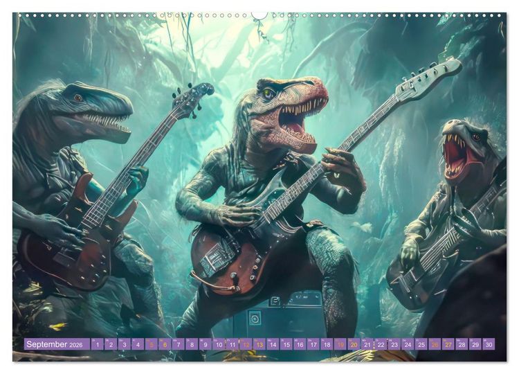 Produktbild: Dinos rocken ab (Wandkalender 2026 DIN A2 quer), CALVENDO Monatskalender