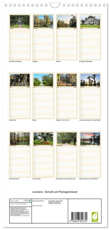 Produktbild: Familienplaner 2027 - Louisiana - S&uuml;mpfe und Plantagenh&auml;user mit 5 Spalten (Wandkalender, 21 x 45 cm) CALVENDO
