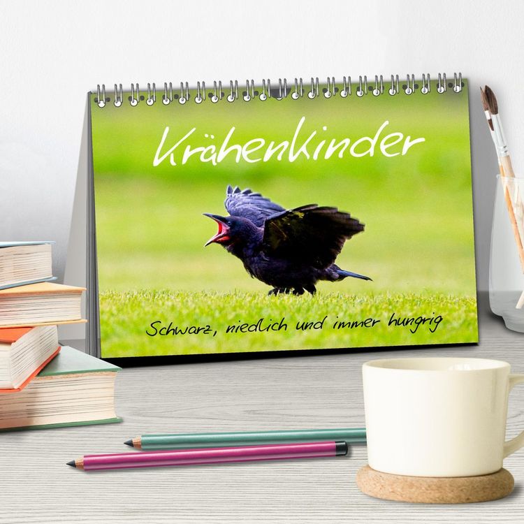 Produktbild: Kr&auml;henkinder - Schwarz, niedlich und immer hungrig (Tischkalender 2026 DIN A5 quer), CALVENDO Monatskalender