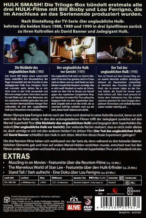Produktbild: Der unglaubliche Hulk - Die komplette Spielfilm-Trilogie von 1988-1990 plus Extras [3 DVDs]