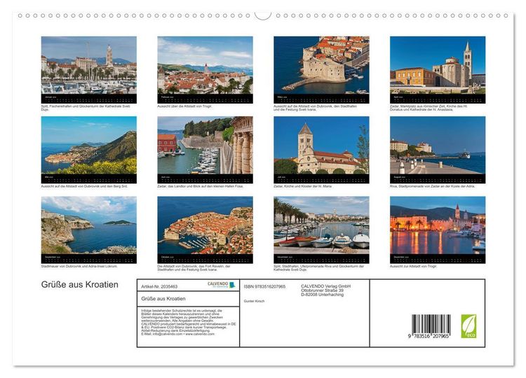Produktbild: Gr&uuml;&szlig;e aus Kroatien (hochwertiger Premium Wandkalender 2026 DIN A2 quer), Kunstdruck in Hochglanz