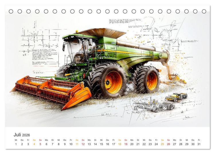 Produktbild: M&auml;hdrescher - Design Studien (Tischkalender 2026 DIN A5 quer), CALVENDO Monatskalender