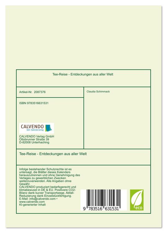 Produktbild: Tee-Reise - Entdeckungen aus aller Welt (Tischkalender 2026 DIN A5 hoch), CALVENDO Monatskalender