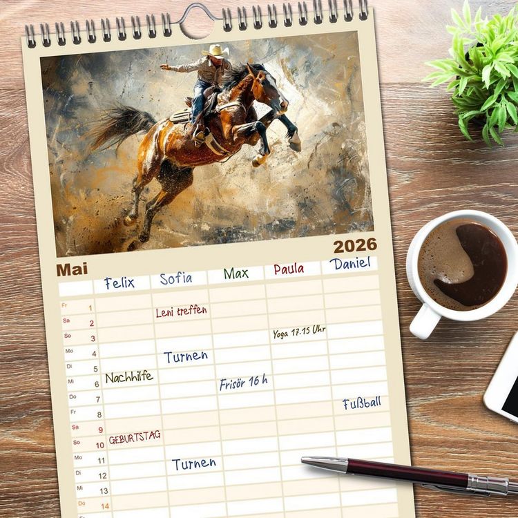 Produktbild: Familienplaner 2026 - Pferde, Staub und Freiheit mit 5 Spalten (Wandkalender, 21 x 45 cm) CALVENDO