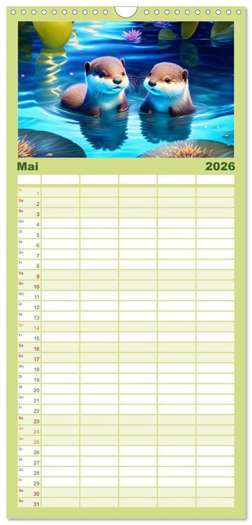 Produktbild: Familienplaner 2026 - Niedliche Fischotter begleiten dich durch das Jahr mit 5 Spalten (Wandkalender, 21 x 45 cm) CALVENDO