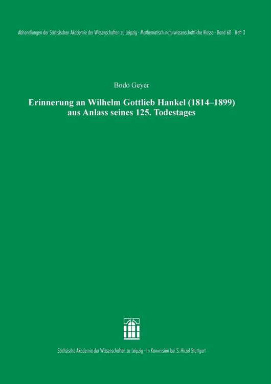 Produktbild: Erinnerung an Wilhelm Gottlieb Hankel (1814-1899) aus Anlass seines 125. Todestages