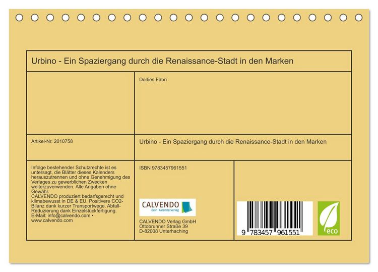 Produktbild: Urbino - Ein Spaziergang durch die Renaissance-Stadt in den Marken (Tischkalender 2026 DIN A5 quer), CALVENDO Monatskalender