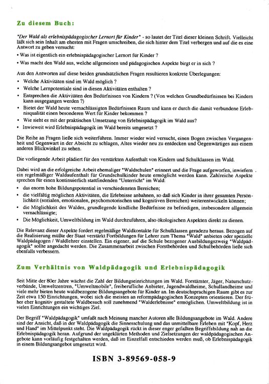 Produktbild: Der Wald als erlebnisp&auml;dagogischer Lernort f&uuml;r Kinder