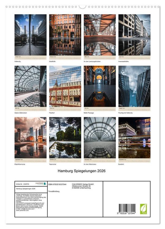Produktbild: Hamburg Spiegelungen 2026 (hochwertiger Premium Wandkalender 2026 DIN A2 hoch), Kunstdruck in Hochglanz