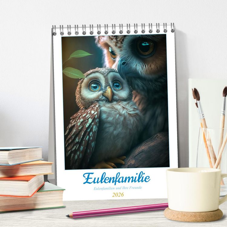 Produktbild: Eulenfamilie (Tischkalender 2026 DIN A5 hoch), CALVENDO Monatskalender