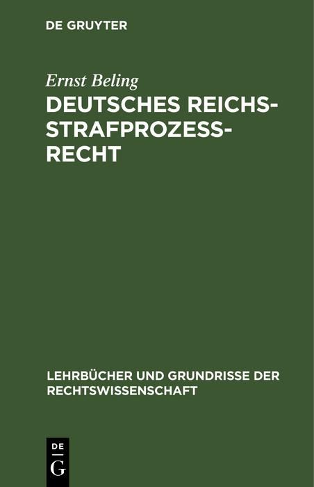 Produktbild: Deutsches Reichsstrafproze&szlig;recht