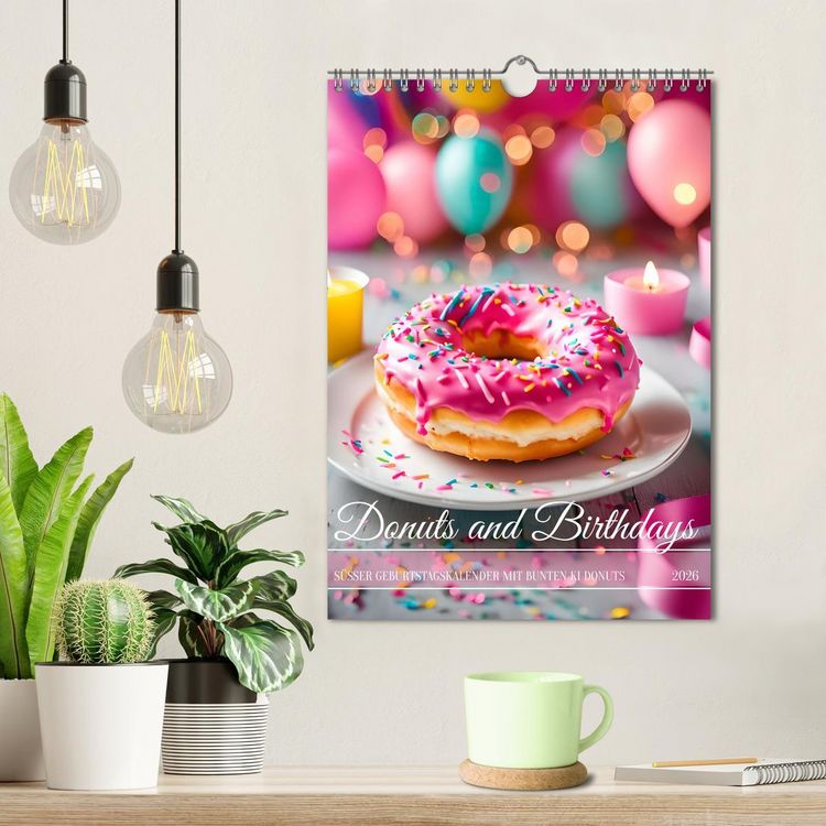Produktbild: Donuts and Birthdays, s&uuml;&szlig;er Geburtstagskalender mit bunte KI Donuts (Wandkalender 2026 DIN A4 hoch), CALVENDO Monatskalender