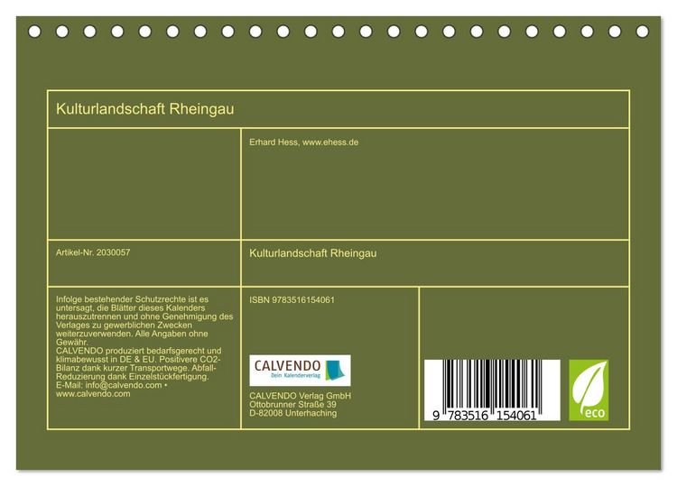 Produktbild: Kulturlandschaft Rheingau (Tischkalender 2026 DIN A5 quer), CALVENDO Monatskalender