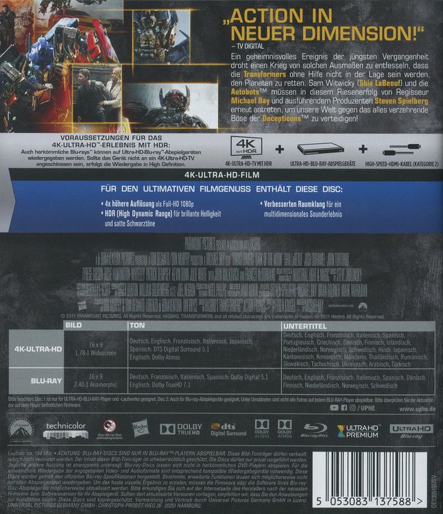 Produktbild: Transformers 3 (4K Ultra HD) (+ Blu-ray 2D)