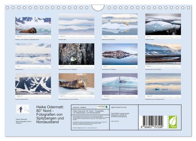 Produktbild: Heike Odermatt: 80&deg; Nord - Fotografien von Spitzbergen und Nordaustland (Wandkalender 2026 DIN A4 quer), CALVENDO Monatskalender