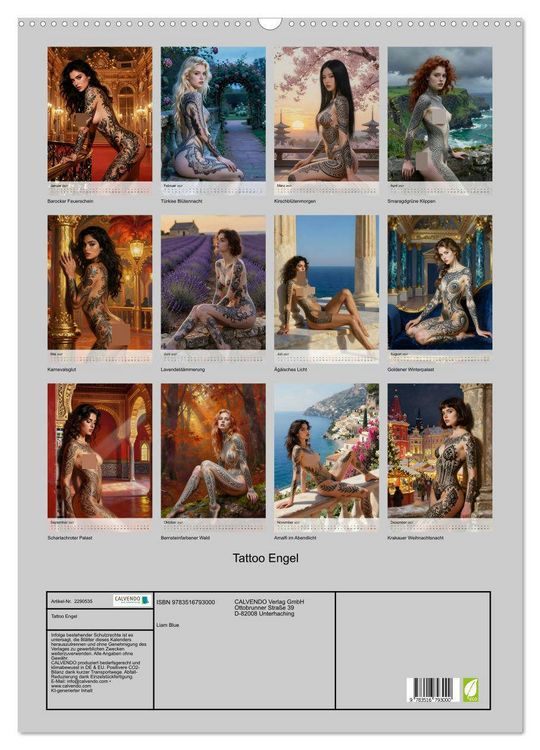 Produktbild: Tattoo Engel (Wandkalender 2027 DIN A2 hoch), CALVENDO Monatskalender