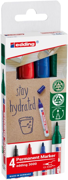 Produktbild: edding 3000 Permanentmarker 1,5-3mm, 4er Set