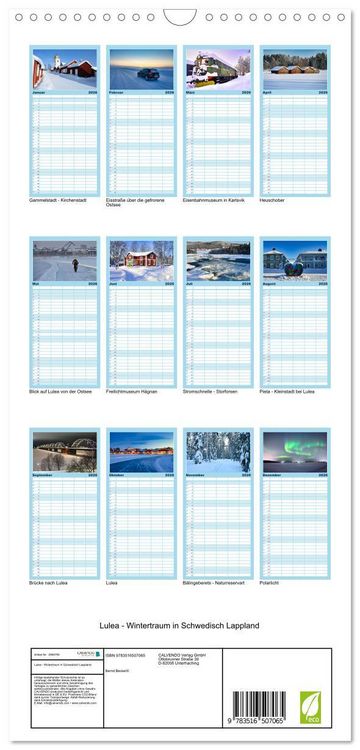 Produktbild: Familienplaner 2026 - Lulea - Wintertraum in Schwedisch Lappland mit 5 Spalten (Wandkalender, 21 x 45 cm) CALVENDO