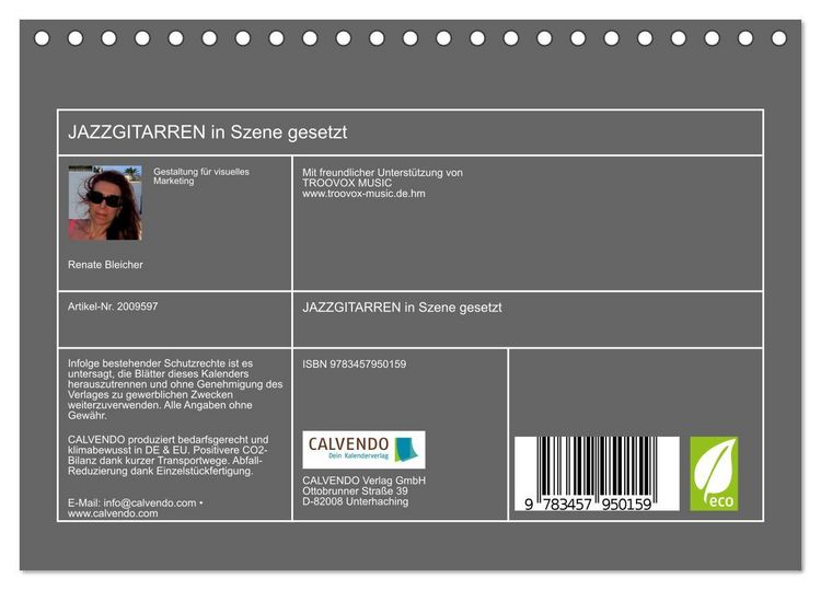 Produktbild: JAZZGITARREN in Szene gesetzt (Tischkalender 2026 DIN A5 quer), CALVENDO Monatskalender
