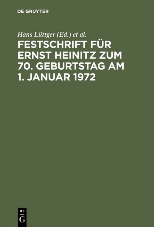 Produktbild: Festschrift f&uuml;r Ernst Heinitz zum 70. Geburtstag am 1. Januar 1972