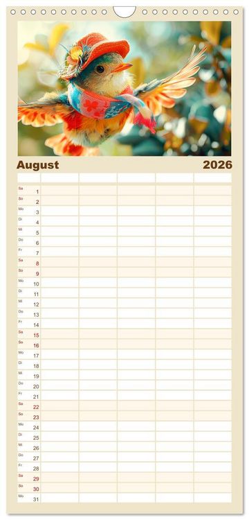 Produktbild: Familienplaner 2026 - Niedliche V&ouml;gel! Trendige Schnabelstars erobern die Modewelt mit 5 Spalten (Wandkalender, 21 x 45 cm) CALVENDO