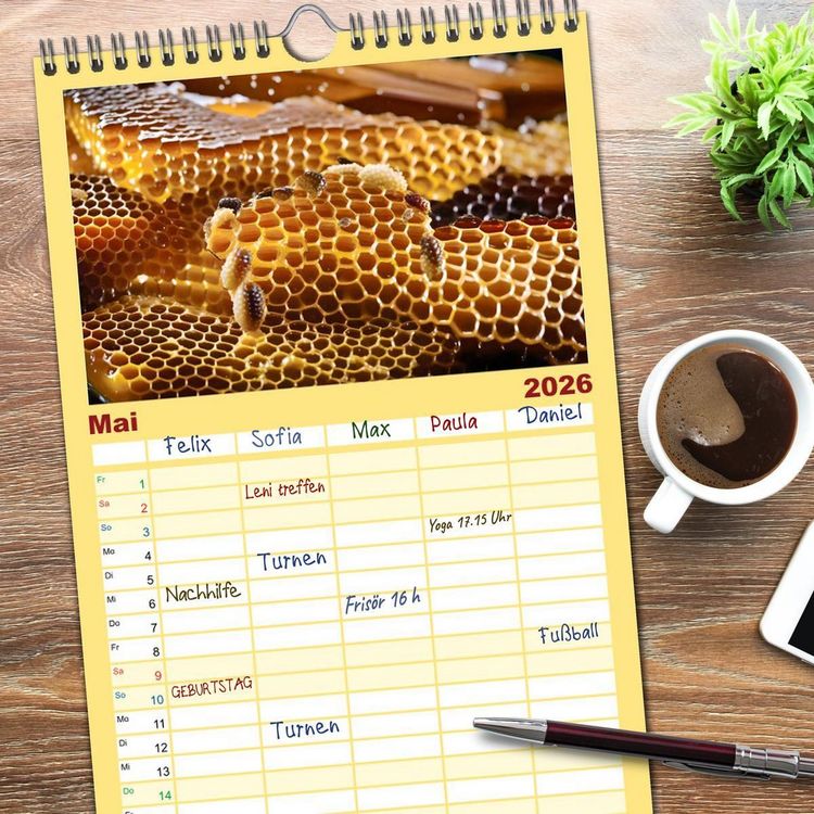 Produktbild: Familienplaner 2026 - HONIG - fl&uuml;ssiges Gold mit 5 Spalten (Wandkalender, 21 x 45 cm) CALVENDO