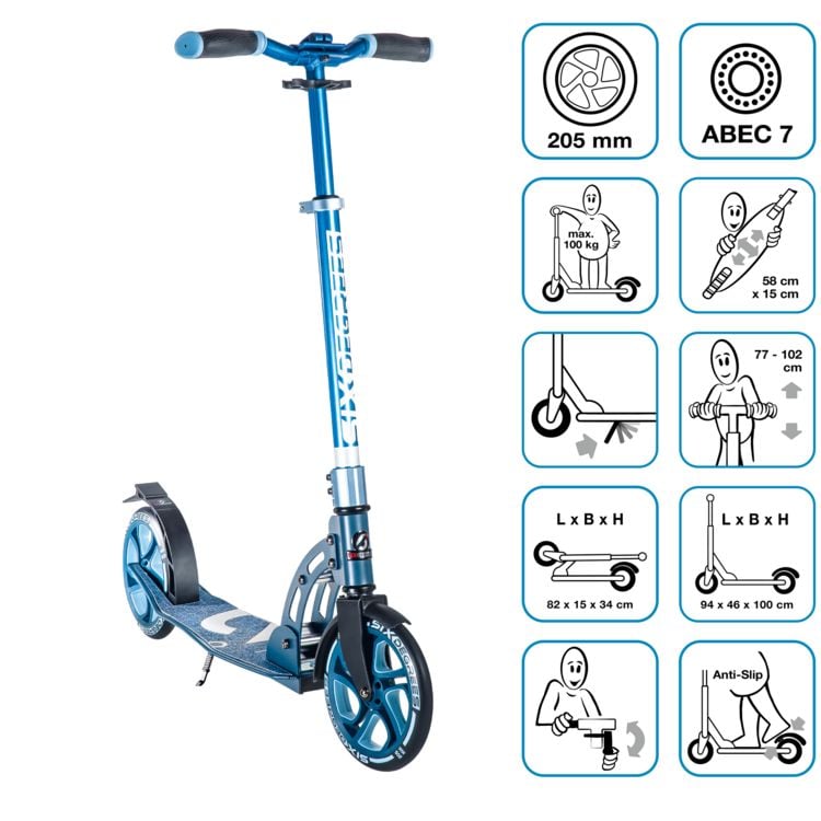 Produktbild: SIX DEGREES Aluminium Scooter 205 mm blau