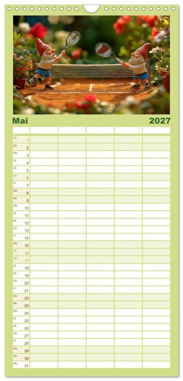 Produktbild: Familienplaner 2027 - Sportliche Gartenzwerge mit 5 Spalten (Wandkalender, 21 x 45 cm) CALVENDO