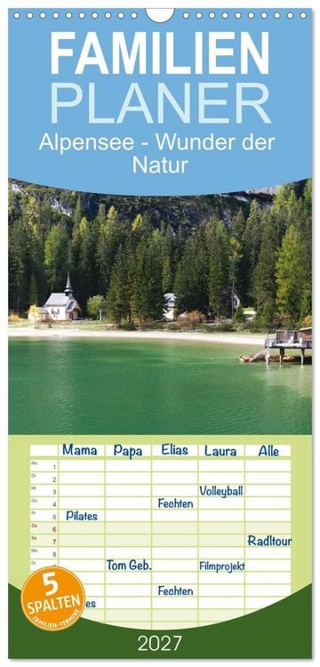 Produktbild: Familienplaner 2027 - Alpensee - Wunder der Natur mit 5 Spalten (Wandkalender, 21 x 45 cm) CALVENDO