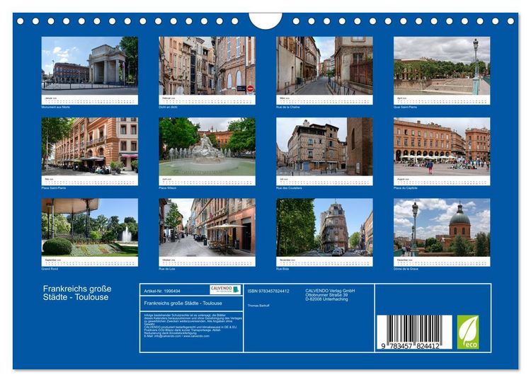 Produktbild: Frankreichs gro&szlig;e St&auml;dte - Toulouse (Wandkalender 2026 DIN A4 quer), CALVENDO Monatskalender