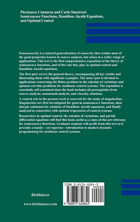 Produktbild: Semiconcave Functions, Hamilton-Jacobi Equations, and Optimal Control