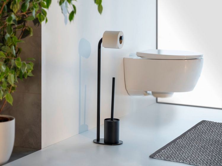 Produktbild: Stand WC-Garnitur Mod. Levante, schwarz, Stahl, 23x63x17 cm, rostfrei und freistehend