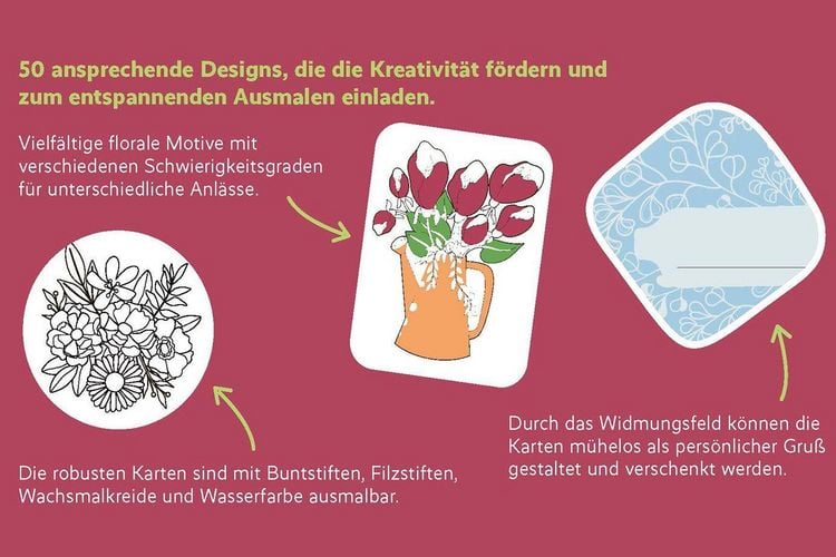 Produktbild: 50 cozy Karten zum Ausmalen &ndash; Blumentraum