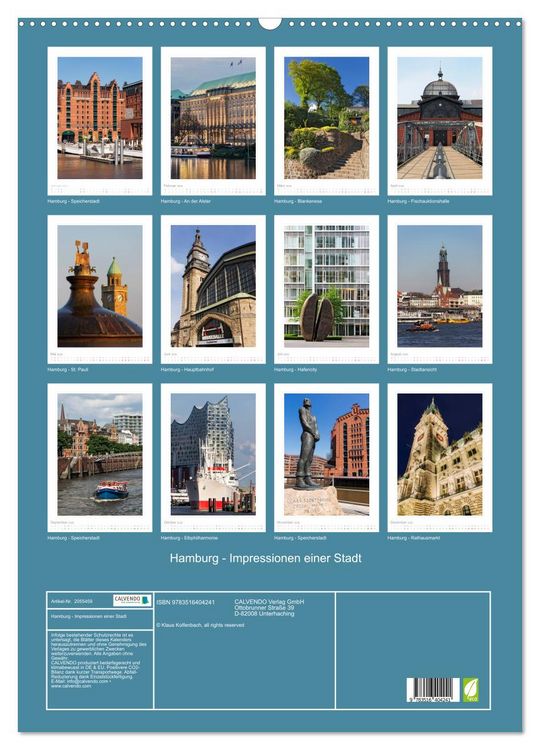 Produktbild: Hamburg - Impressionen einer Stadt (Wandkalender 2026 DIN A2 hoch), CALVENDO Monatskalender