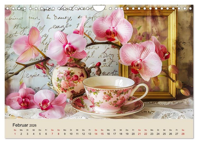 Produktbild: Shabby Chic Romantik - Vintage Tassen, Blumen und nostalgische Briefe (Wandkalender 2026 DIN A4 quer), CALVENDO Monatskalender
