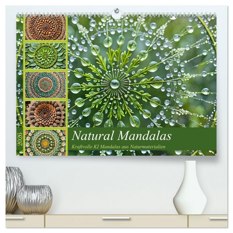 Produktbild: Natural Mandalas - Kraftvolle KI Mandalas aus Naturmaterialien (hochwertiger Premium Wandkalender 2026 DIN A2 quer), Kunstdruck in Hochglanz