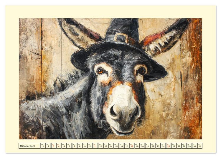 Produktbild: Charmante Langohren. Bezaubernde Eselportr&auml;ts in &Ouml;loptik (Tischkalender 2026 DIN A5 quer), CALVENDO Monatskalender