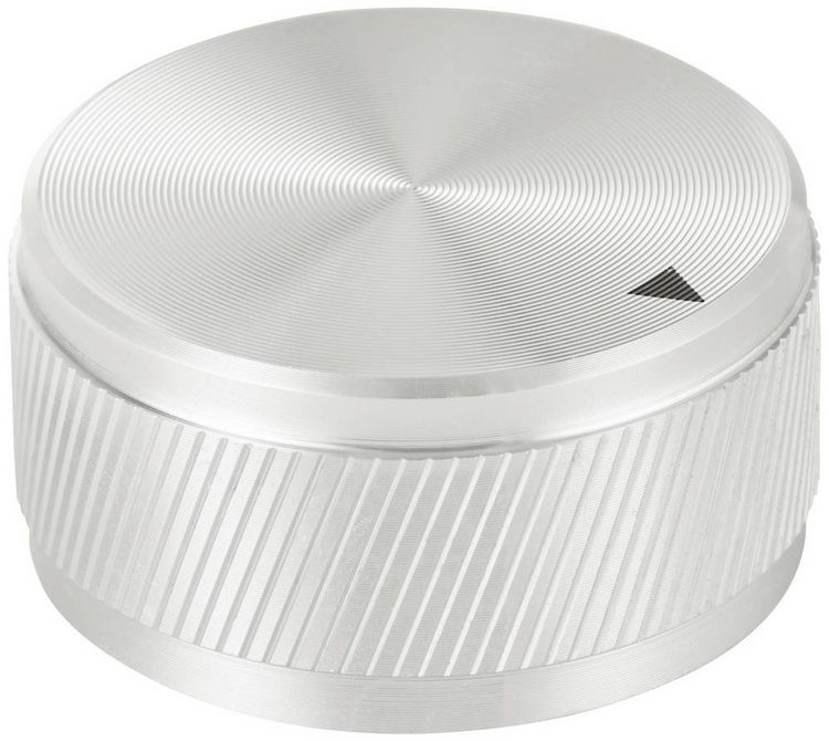 Produktbild: TRU COMPONENTS TC-11613824 Drehknopf mit Knopfmarkierung Silber (&Oslash; x H) 34 mm x 17 mm Aluminium 1 St.
