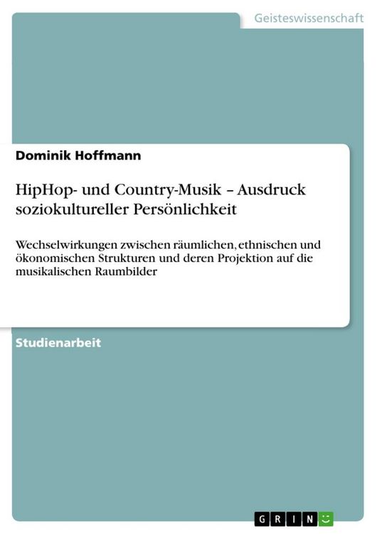 Produktbild: HipHop- und Country-Musik - Ausdruck soziokultureller Pers&ouml;nlichkeit