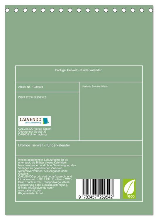 Produktbild: Drollige Tierwelt - Kinderkalender (Tischkalender 2026 DIN A5 hoch), CALVENDO Monatskalender