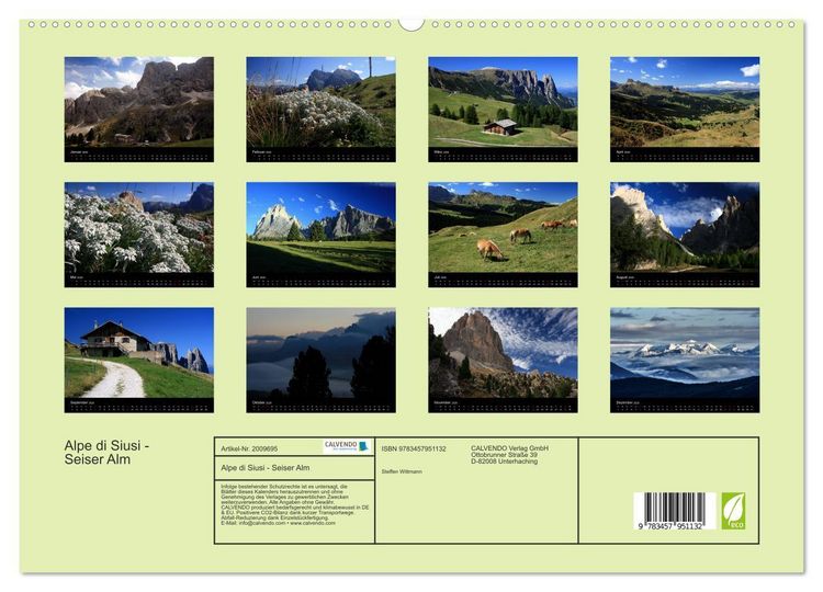 Produktbild: Alpe di Siusi - Seiser Alm (hochwertiger Premium Wandkalender 2026 DIN A2 quer), Kunstdruck in Hochglanz