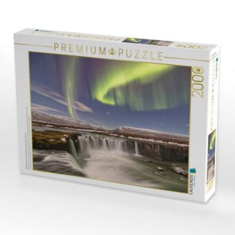 Produktbild: CALVENDO Puzzle Nordlicht &uuml;ber dem Godafoss Wasserfall in Island | 2000 Teile Lege-Gr&ouml;&szlig;e 90x67cm Foto-Puzzle f&uuml;r gl&uuml;ckliche Stunden
