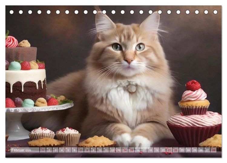 Produktbild: S&uuml;&szlig;e Naschkatzen - Pelzige Leckerm&auml;ulchen zwischen s&uuml;&szlig;en Desserts und Torten (Tischkalender 2026 DIN A5 quer), CALVENDO Monatskalender