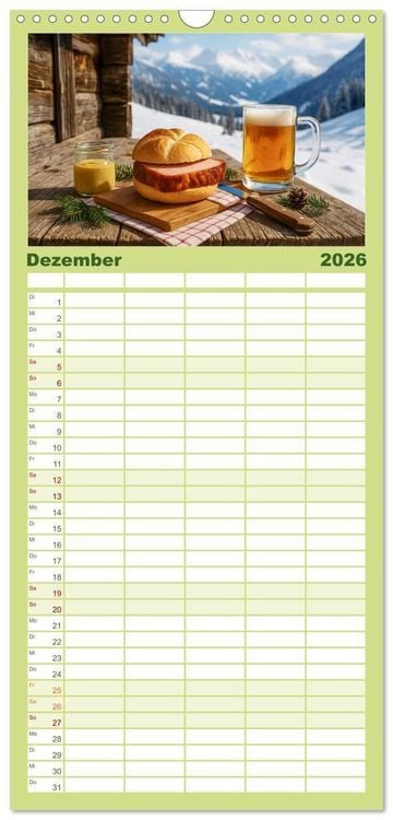 Produktbild: Familienplaner 2026 - Leberk&auml;se-Kalender - Die Leberk&auml;ssemmel aus Bayern mit 5 Spalten (Wandkalender, 21 x 45 cm) CALVENDO